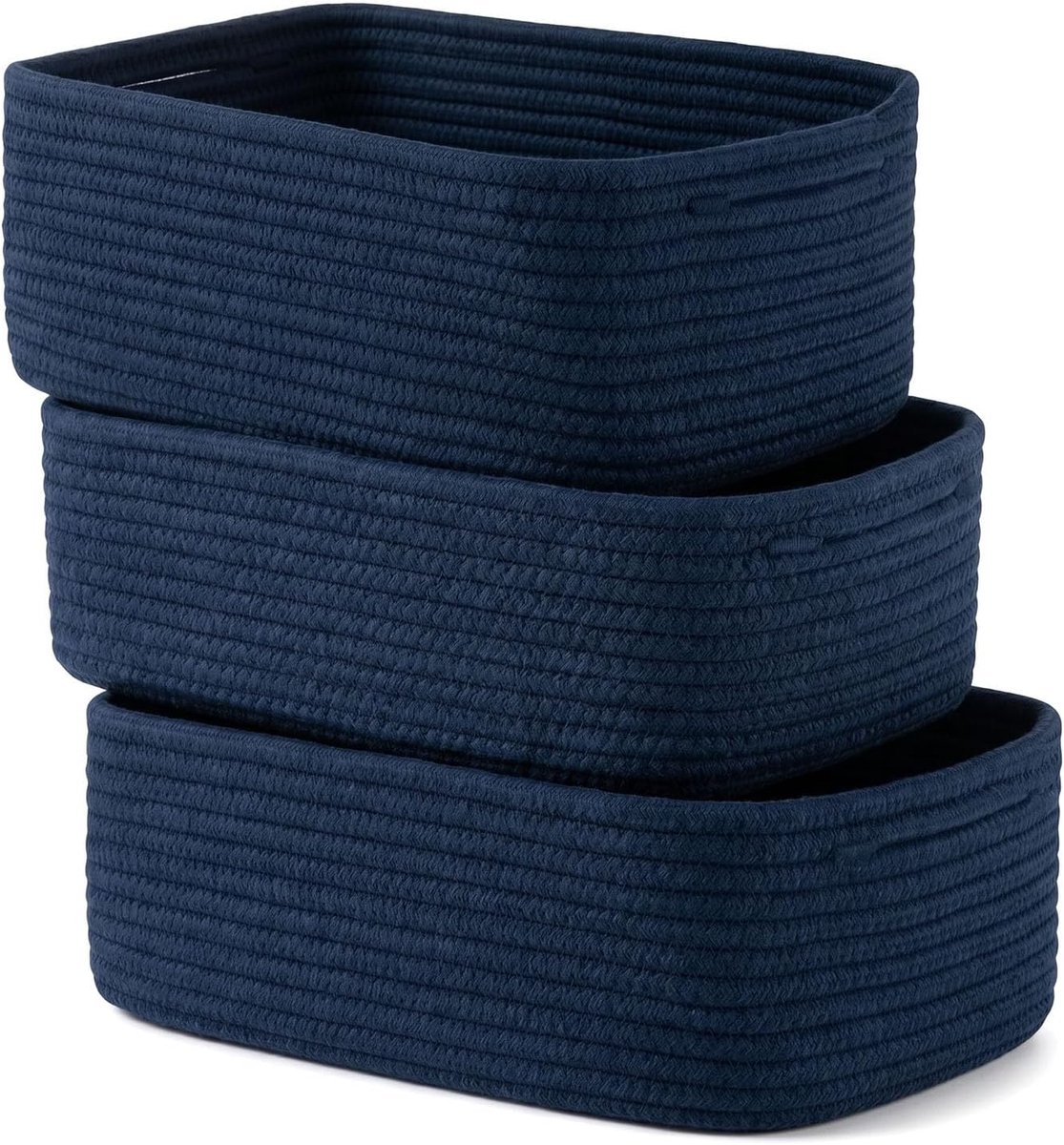 3 stuks opbergmanden, rechthoekig, opbergmanden, decoratieve mand, kleine geschenkmand, plankmanden, handdoekmand van touw, speelgoedopslag, 28 x 18 x 11 cm, marineblauw
