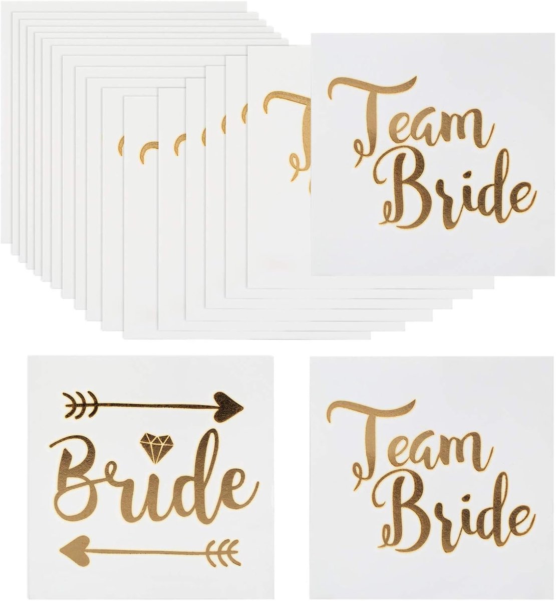 Ephemere tatoeages voor dames, bruiloft, 20 stuks | Sticker Team Bride goud, ideaal voor EVJF en vrijgezellenfeest, perfect voor decoraties en feestaccessoires