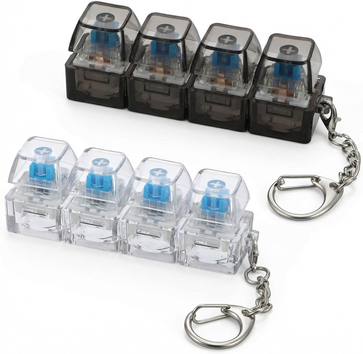 2 stuks toetsenbord fidgetspeelgoed, grappige fidget-toetsenbordsleutelhanger, lineaire klik sleutelhanger, toetsenbordsleutelhanger, zwart-wit ontwerp voor stressvermindering voor volwassenen