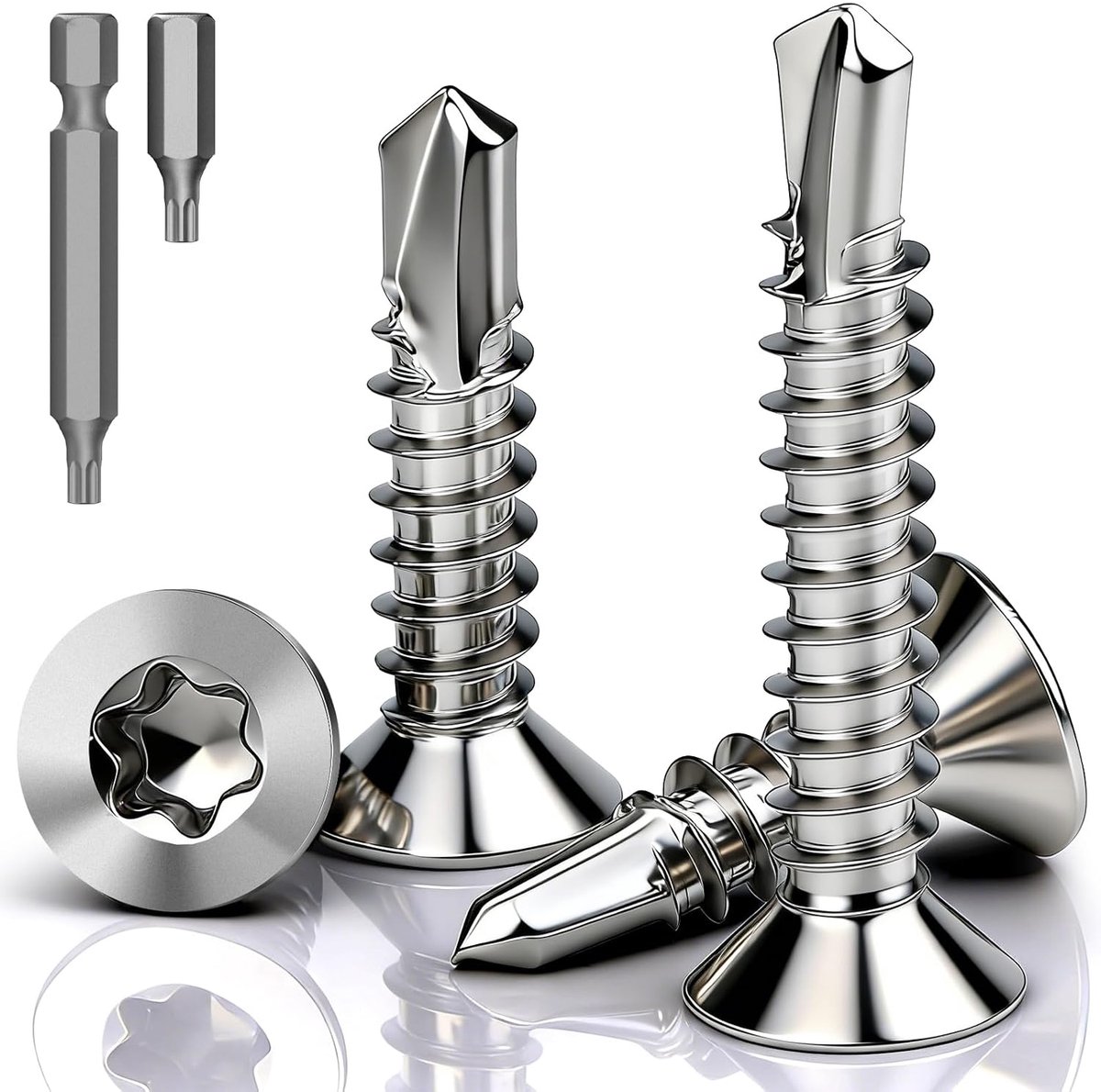 50 stuks zelfborende schroeven, torx, M5,5 x 40 mm, boorschroeven Torx roestvrij staal 410, plaatschroeven, zelftappende verzonken kop DIN 7504 platte kop, zelfborende schroeven voor