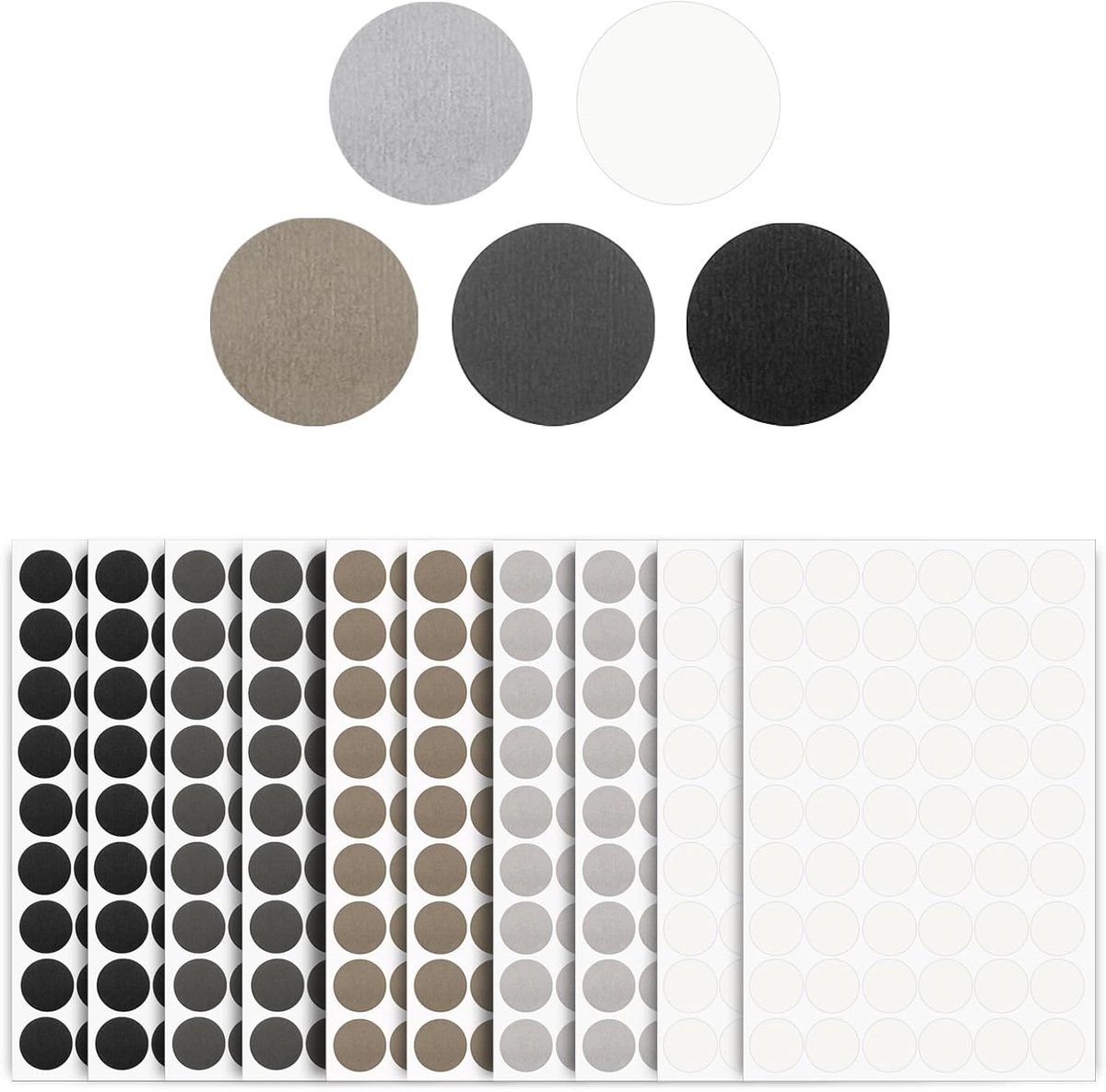 540 stuks zelfklevende schroefgatafdekkingen stickers 21 mm getextureerde PVC schroefkopafdekkingen caps stickers voor houten meubels kast plank (10 vel, 5 kleuren)