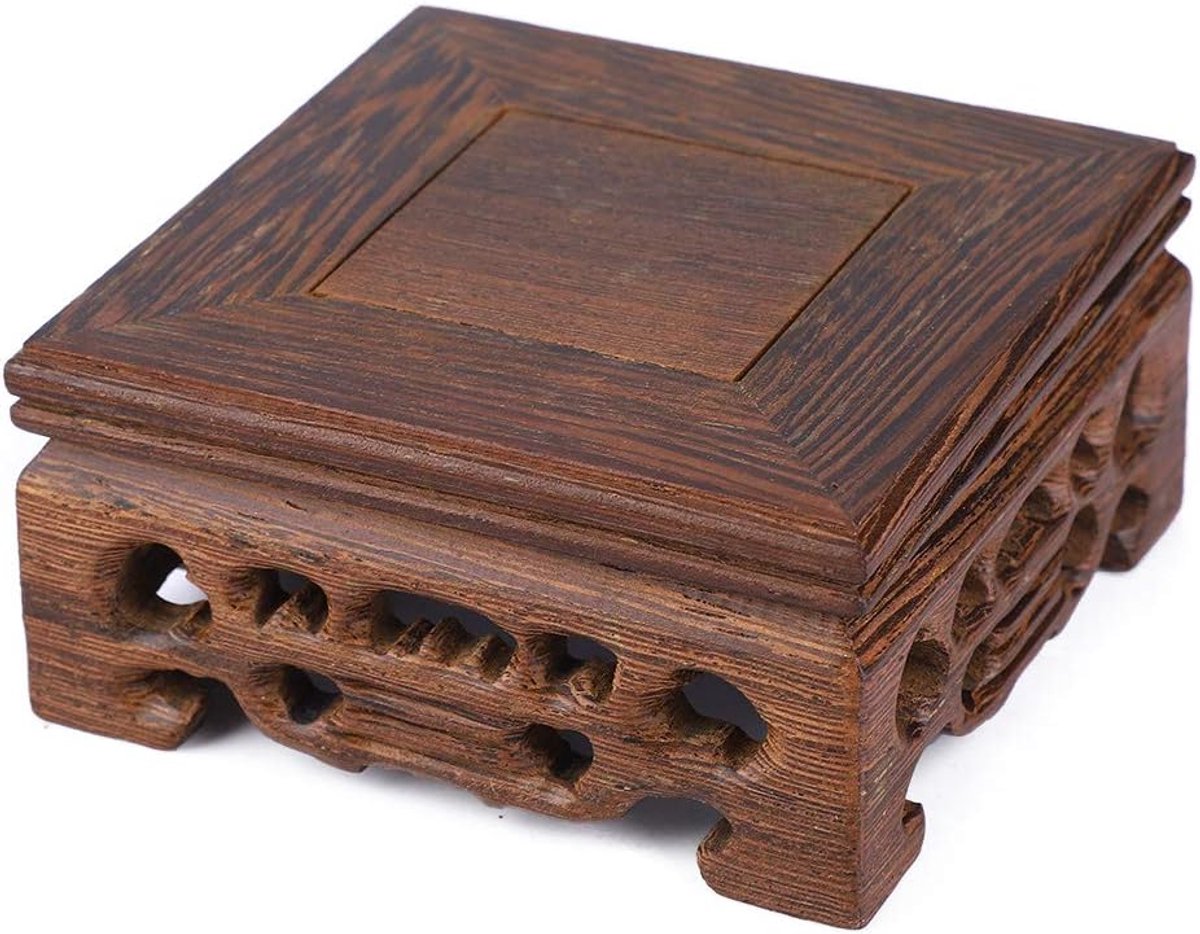 Displaystandaard - Houten Voetstuk, Vierkante Theepotvaas Bonsaibasis voor Thuiskantoordecoratie(8x8x3.7cm)