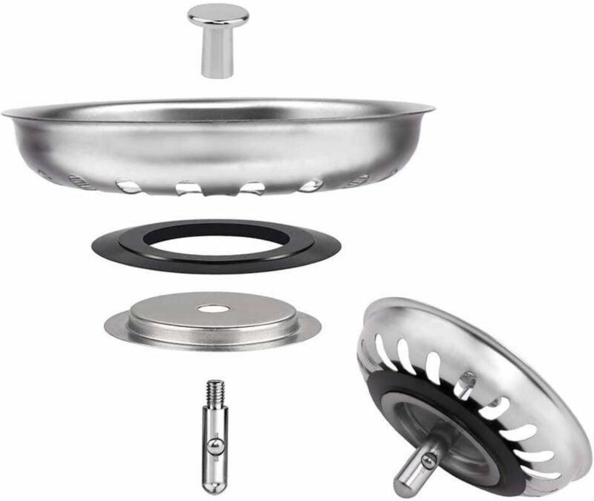 SSTRWGOOD Roestvrijstalen Keukenwasbakstop - Universele Gootsteenfilter met 20 Elliptische Gaatjes - Roestvrijstalen Afvoersifon met Veiligheidskant - Geschikt voor Keuken en Badkamer - Buitendiameter 79mm, Staafdiameter 8mm