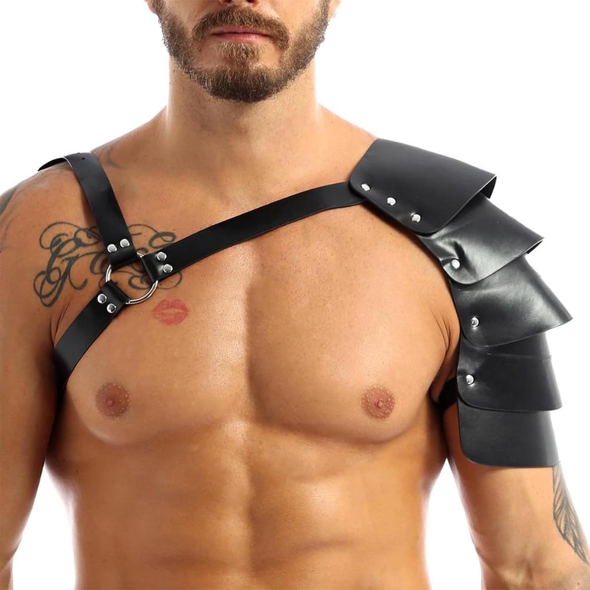 Middeleeuws pantser met één schouder, PU lederen gladiator ridderharnas verstelbare enkele schouder pantsers, zwart enkele Pauldron schouderpantser voor cosplay feestaccessoire