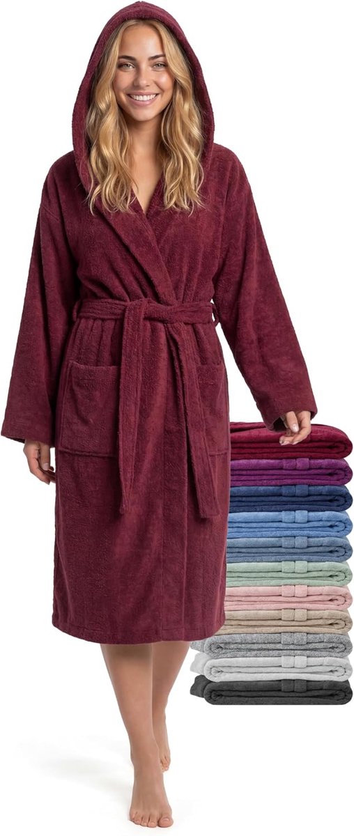 Badjas Middellang met Capuchon – 100% Katoen Badstof 380 g/m² – Badjas voor Bad, Spa en Thuis, Lengte tot Halverwege de Kuit, Zacht en Absorberend, Maten S–XXL