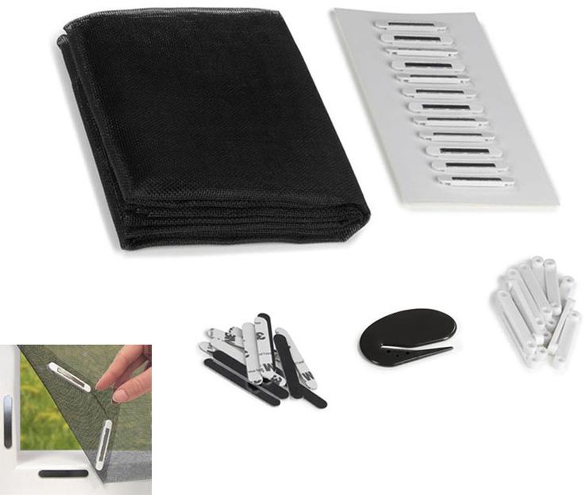 KZQ Magnetische raamhor – Inclusief 12 magneten – Briefopener – Magnetische bevestiging – Eenvoudig te installeren – Formaat aanpasbaar – Geschikt voor ramen tot 150 x 130 cm – Zwart