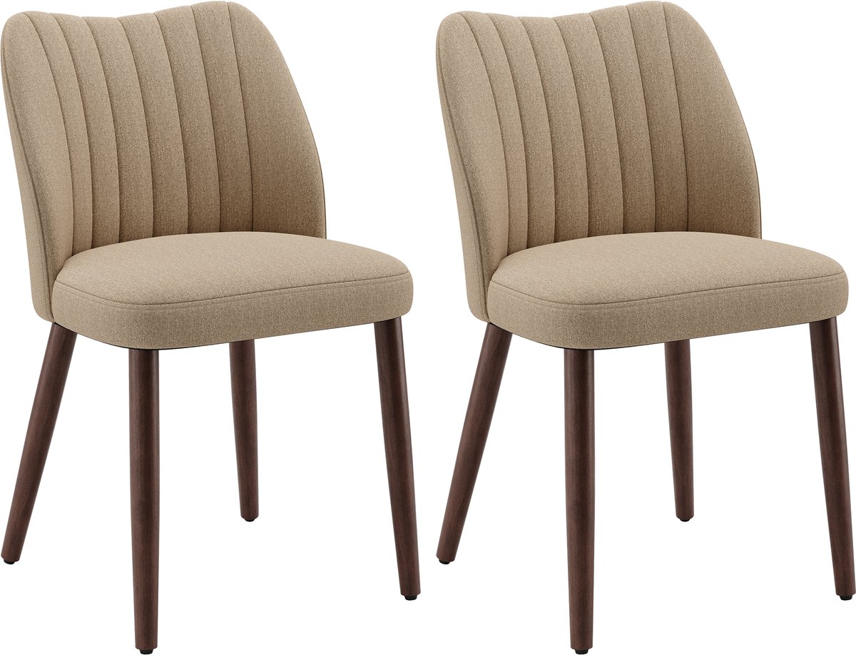 COLAMY Set van 2 eetkamerstoelen van stof - Gewatteerde zitting met dik zitkussen - Antislip dopjes - Moderne keukenstoel met elegant design - Camel kleur