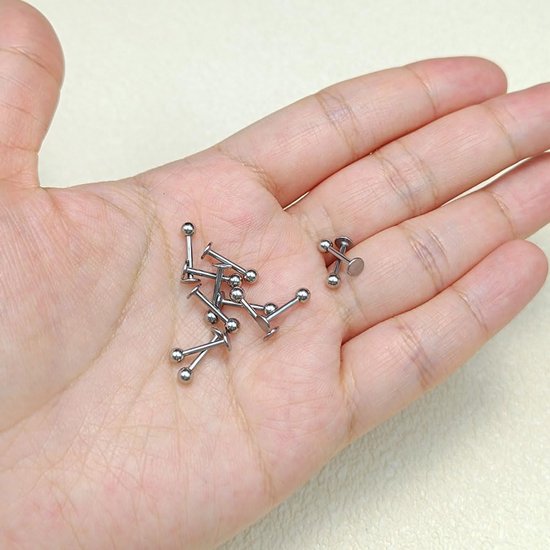 12 stuks, lip, labret, helix, tragus, stud, rvs, 6-12 mm, zilver, goud, zwart, sieraden — afbeelding 4