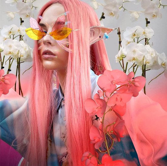 Vlinderzonnebril met libelle vleugels, onregelmatige bril voor dames en meisjes, roze/geel — afbeelding 4