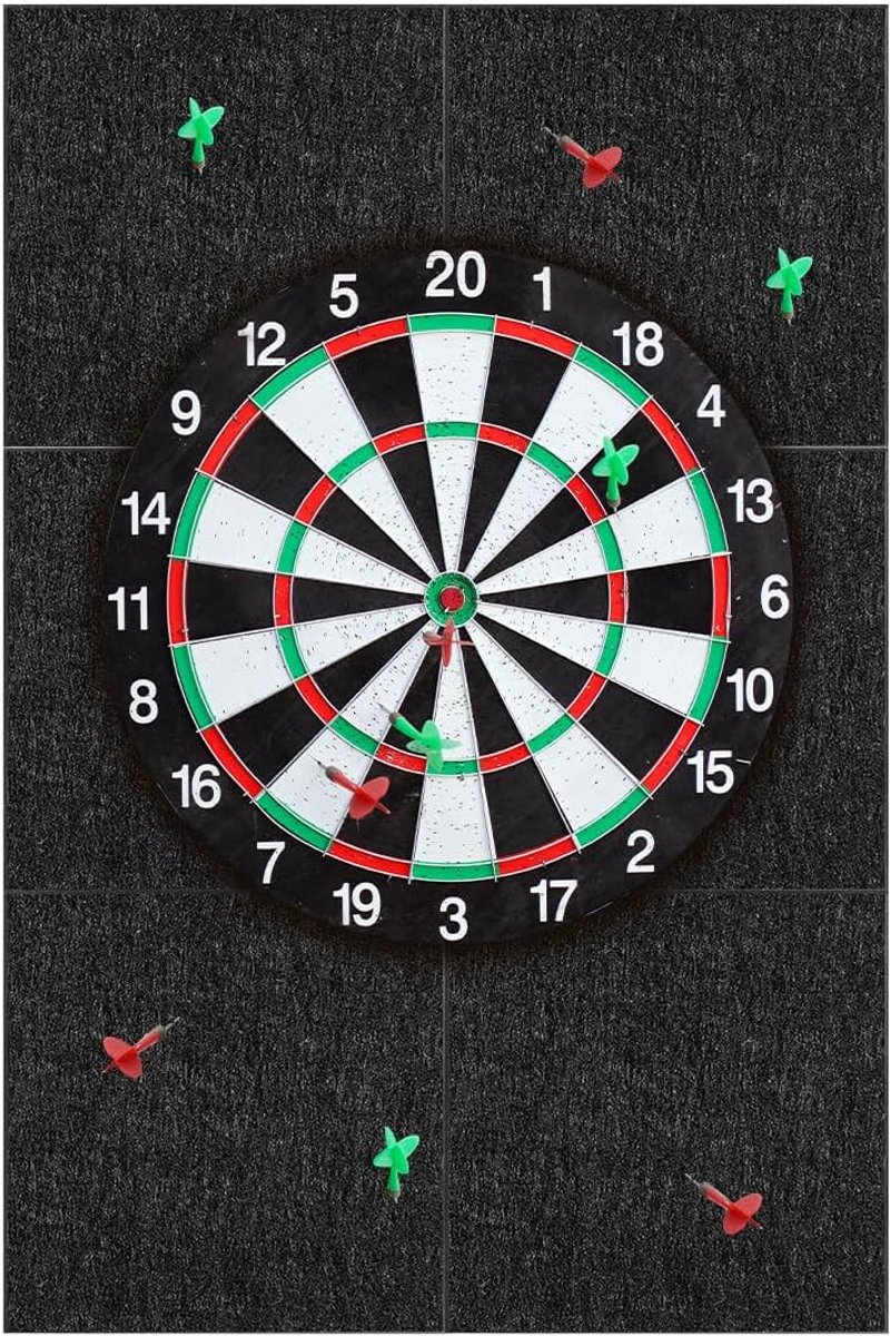 Dartbord Muurbescherming van vilt 6 stuks 30x30 cm zelfklevende dartbord surround wandtegels wandbescherming voor dartbord achterwand alternatief kurk bescherming speelkamer Zwart