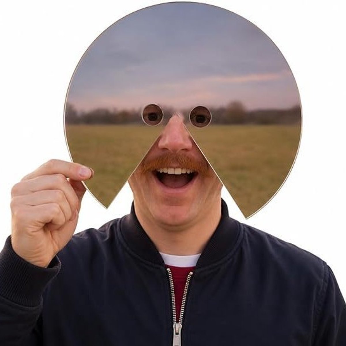Spiegelmasker, Hoofdspiegel, Anti-selfie hoofdspiegel, Unieke ronde gezichtsspiegel, Gezichtsaccessoire, voor videokunst, fotorekwisiet, kostuumevenementen, 20 cm