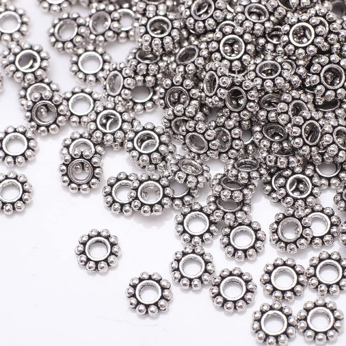 Kralen, antieke zilveren Europese kralen, metalen kralen, pareldoppen, kralen voor armbanden om te knutselen, knutselkralenset met gat om te rijgen, sieradenaccessoires, zilver Q