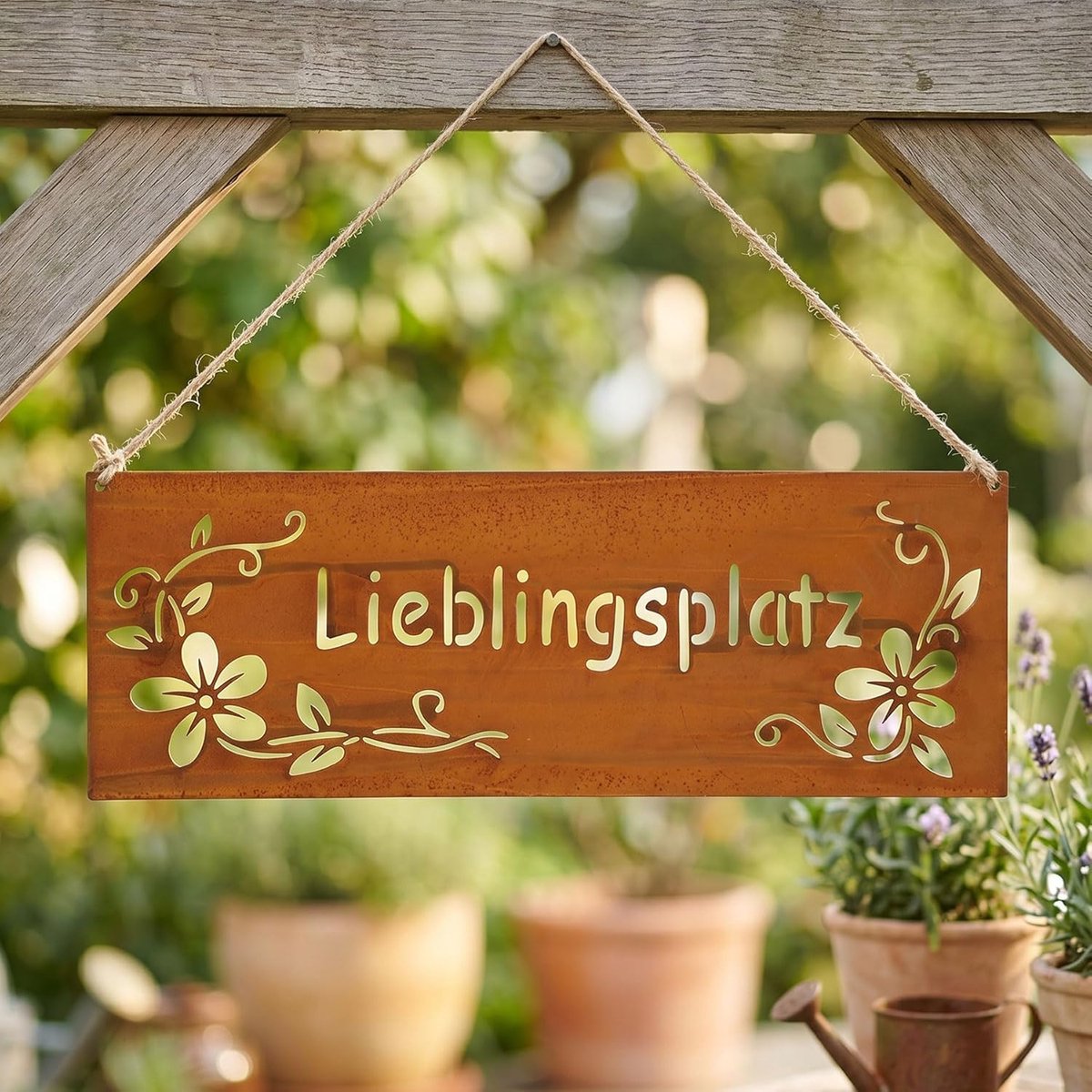 levandeo Bord Lieblingsplatz 25x9cm Buiten Tuindecoratie Roest Bruin Edelrost Roestdeko Bloemen Metaal Deurschild Muurschildering Buitendecoratie