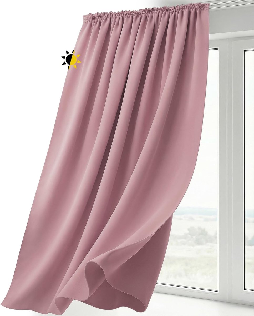 gordijn met krulband U-band, gordijn verduisterend ondoorzichtig, maat en kleur naar keuze (breedte 140 cm. hoogte 245 cm, Oudroze)