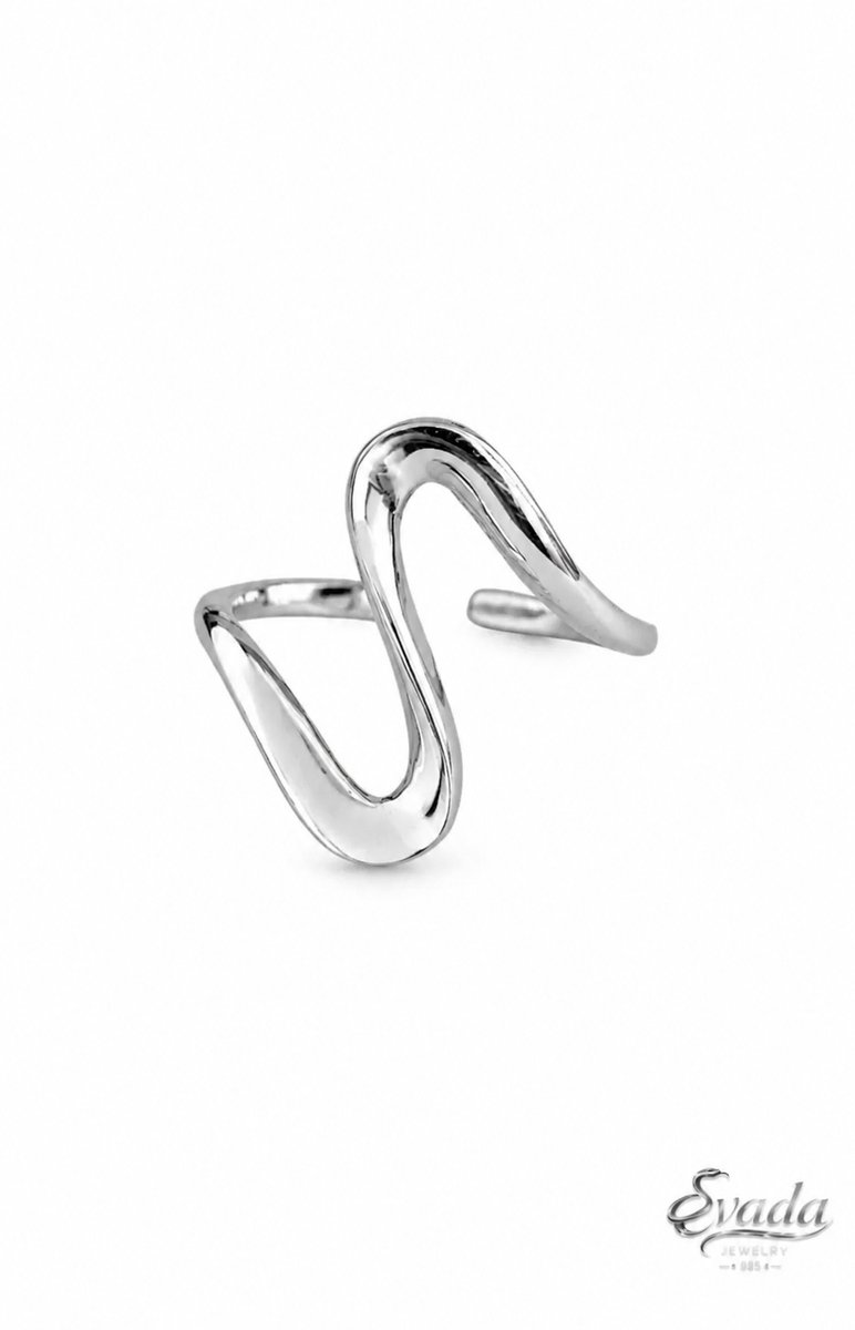 EVADA Jewelry 925 Sterling Zilver Ring – Verstelbare Open Ring – Organisch Golvend Design – Dames