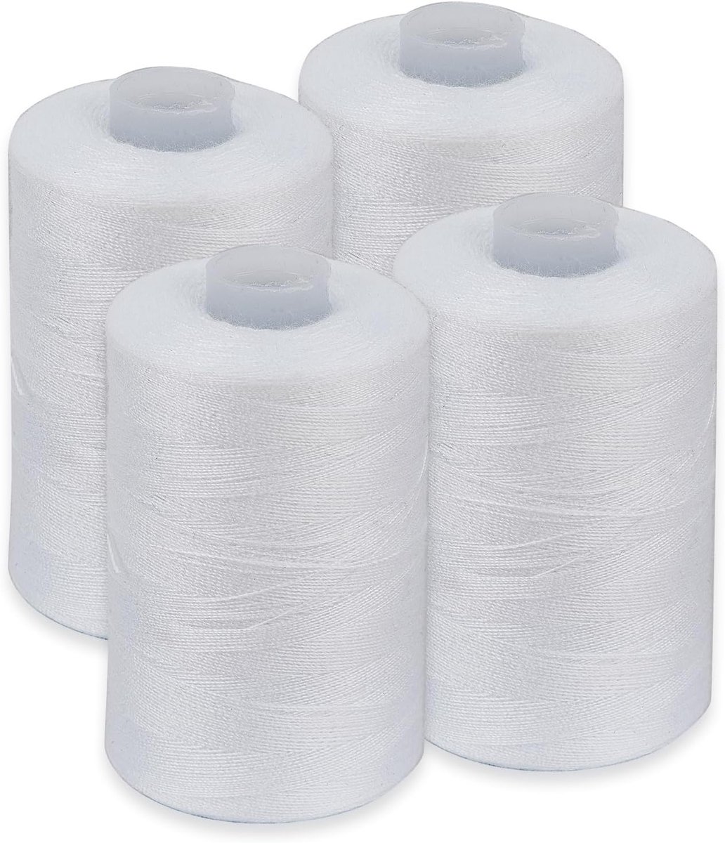 Let'S In Style 4 spoel wit naaigaren, 1000 meter, elk voor alle doeleinden voor naaien, polyester quiltgaren, handborduurgaren voor naaimachines
