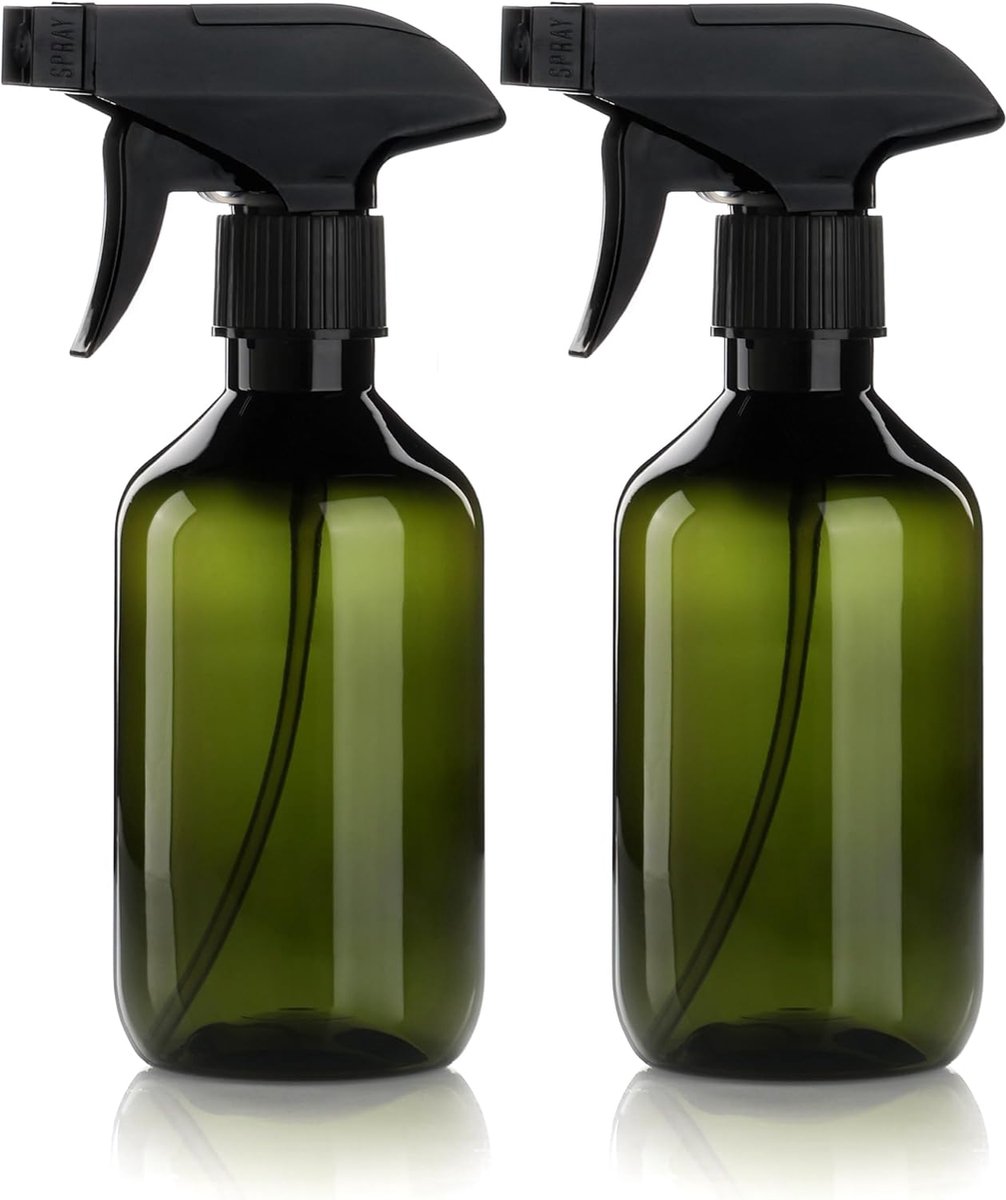 2 Spuitflessen Plastic 300ml Hervulbare Verstelbare Sproeikop Groen | Duurzame 300ml Sprayflessen met Verstelbare Sproeikop, Mist & Straal, Ideaal voor Haar, Planten en Schoonmaak.