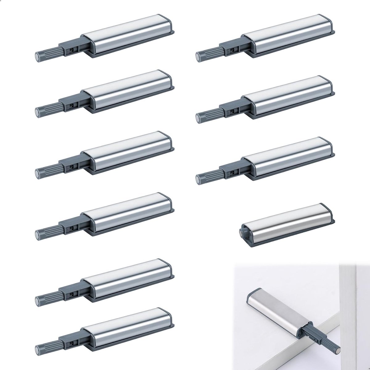 10 stuks drukdeuropeners, kast, push-to-open deuropener, magnetische deursnapper, roestvrij stalen drukopener, 12 cm, kastdeurdemper, magneetsnapper voor meubels, laden