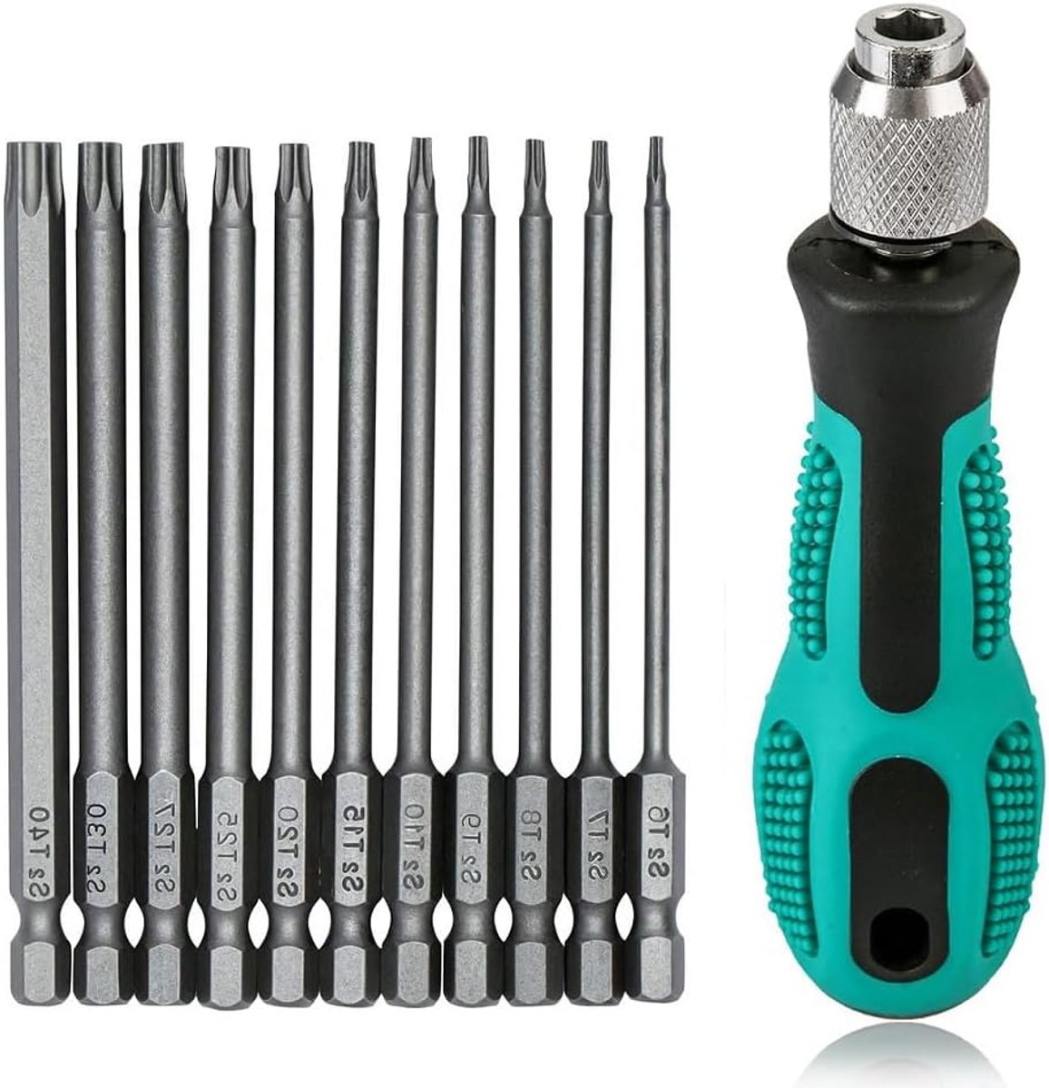 T6-T40, 1/4 inch, magnetische torx-set met gat, S2 staal, zeskantige elektrische schroevendraaierbitset voor accuschroevendraaier, T20, T25 schroevendraaierset, 75 mm lengte