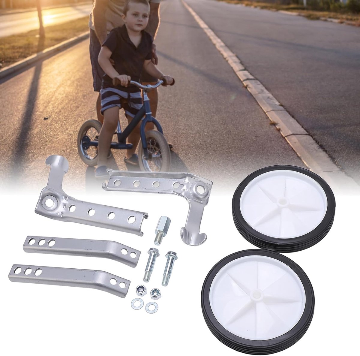 Zijwieltjes Kinderfiets Ondersteuningswielen Stabilisatoren Leren Fietsen Verstelbaar Stalen Frame 18-24 Inch Grijs
