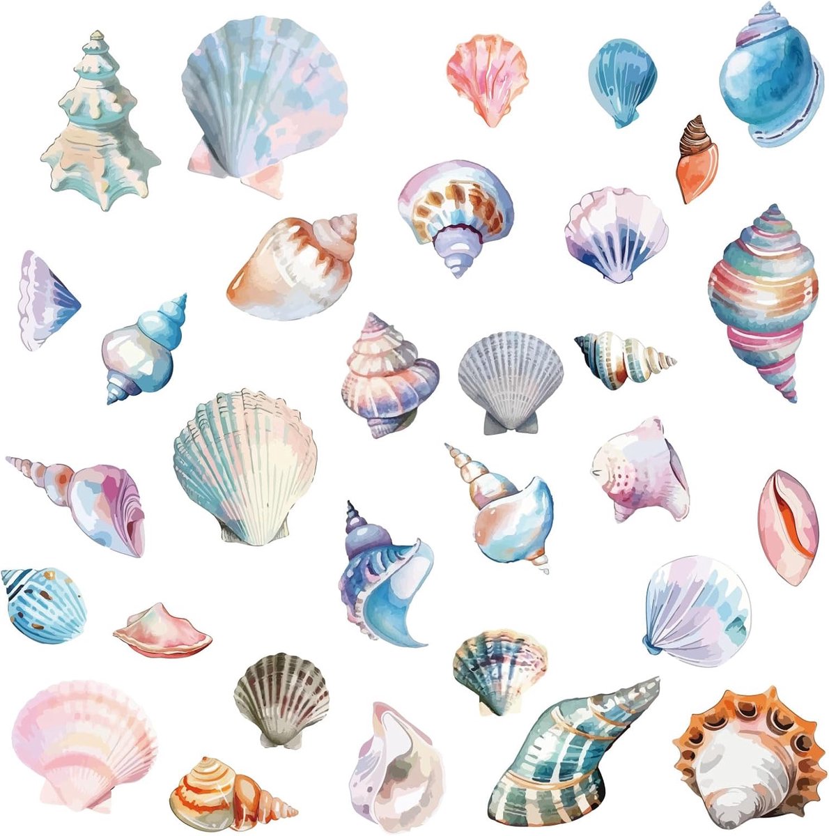 8 Vellen 8 Stijlen Oceaan Shell Raamsticker Zelfklevende Sint-jakobsschelp Muurstickers Peel en Stick Klampt Pvc Waterdichte Decor voor Slaapkamer Thuis Trap Restaurant Keuken Show
