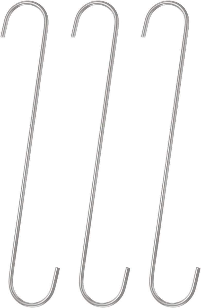 S-haken 30 cm extra lange S-haken van zeer sterk metaal mangaanstaal voor het organiseren van keukengerei tuin badkamer garage kast, zilver