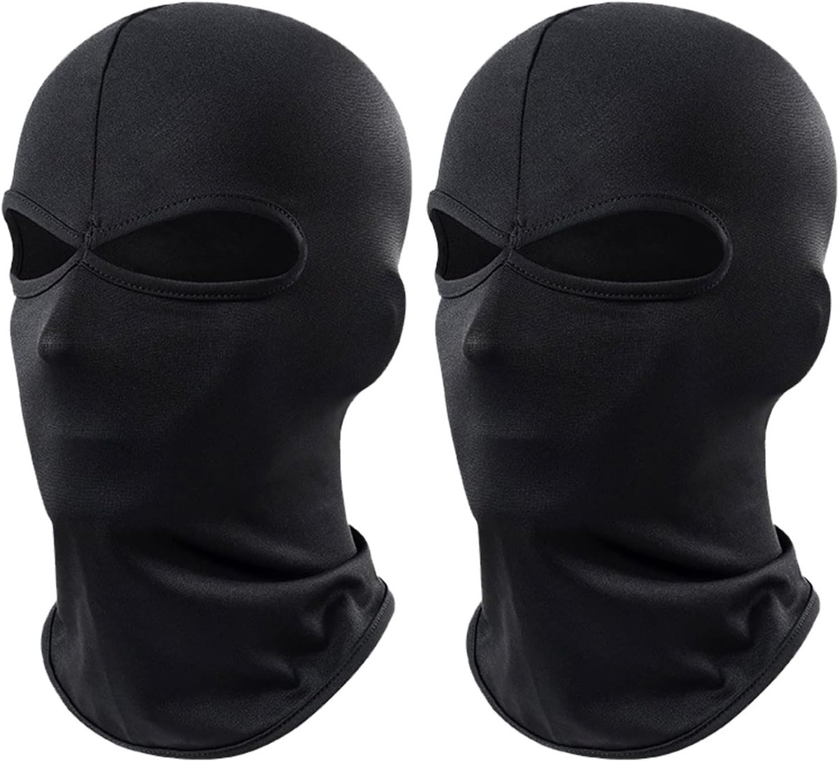 2 stuks 2-gaats bivakmuts, klassieke lichtgewicht zwarte skimask hoofdwikkel, dubbel gat ademend volgelaatskimasker, UV-bestendig, windbestendig, ademend voor skiën, Moto fietsen