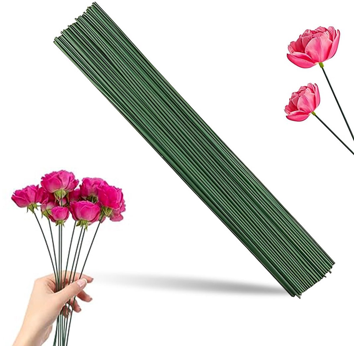 50 stuks 30 cm stelen kunstbloemen alluring bloemendraad, bloemstelen, ijzerdraad voor kunstbloemen, kroon, boeket (groen)