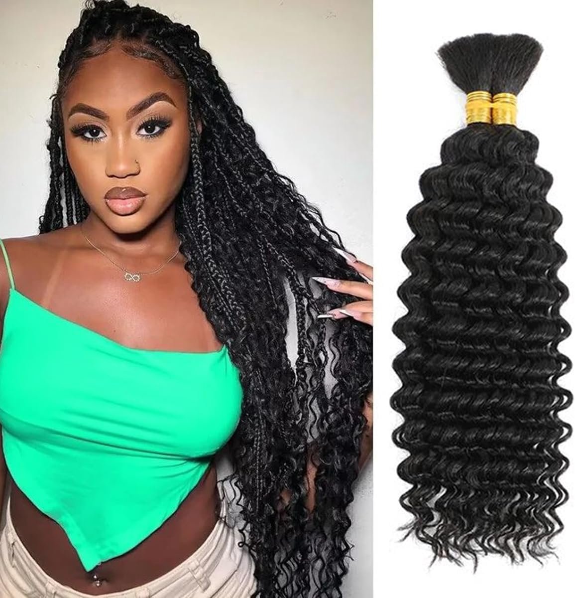 Wave Bulk Human Hair Braiding for Boho Braids Human Natural Bundels Unprocessed No Weft Bundels Raw Hair Bresilien 22 Inch Curly Bundle Virgin Hair 2 Braids Per Pack Extension 100G