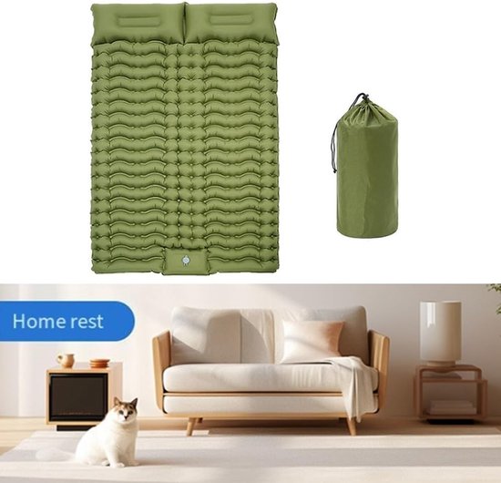 Kampeer Matras - Slaapmat Kamperen - Buiten Slapen - Body Mapping Technologie - 200 x 140 x 6 cm - Groen — afbeelding 4
