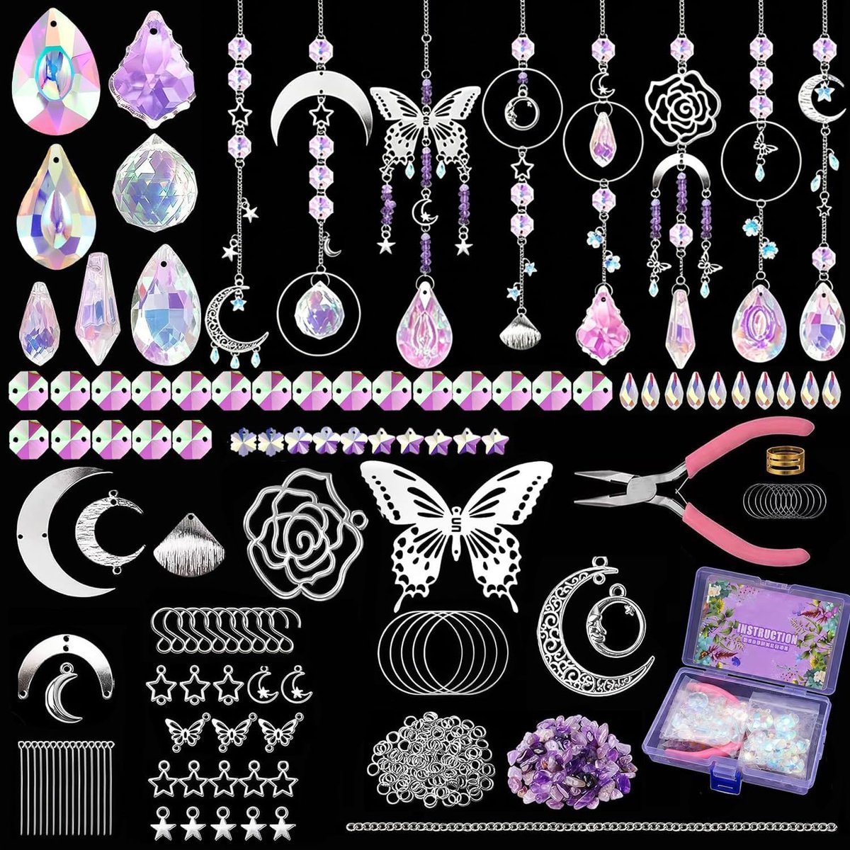 400 Stuks DIY Suncatcher Maakset, Maak Je Eigen Suncatcher voor Raamdecoratie, Set van Kleurrijke Kristallen om Op te Hangen voor Volwassenen & Kinderen (B)