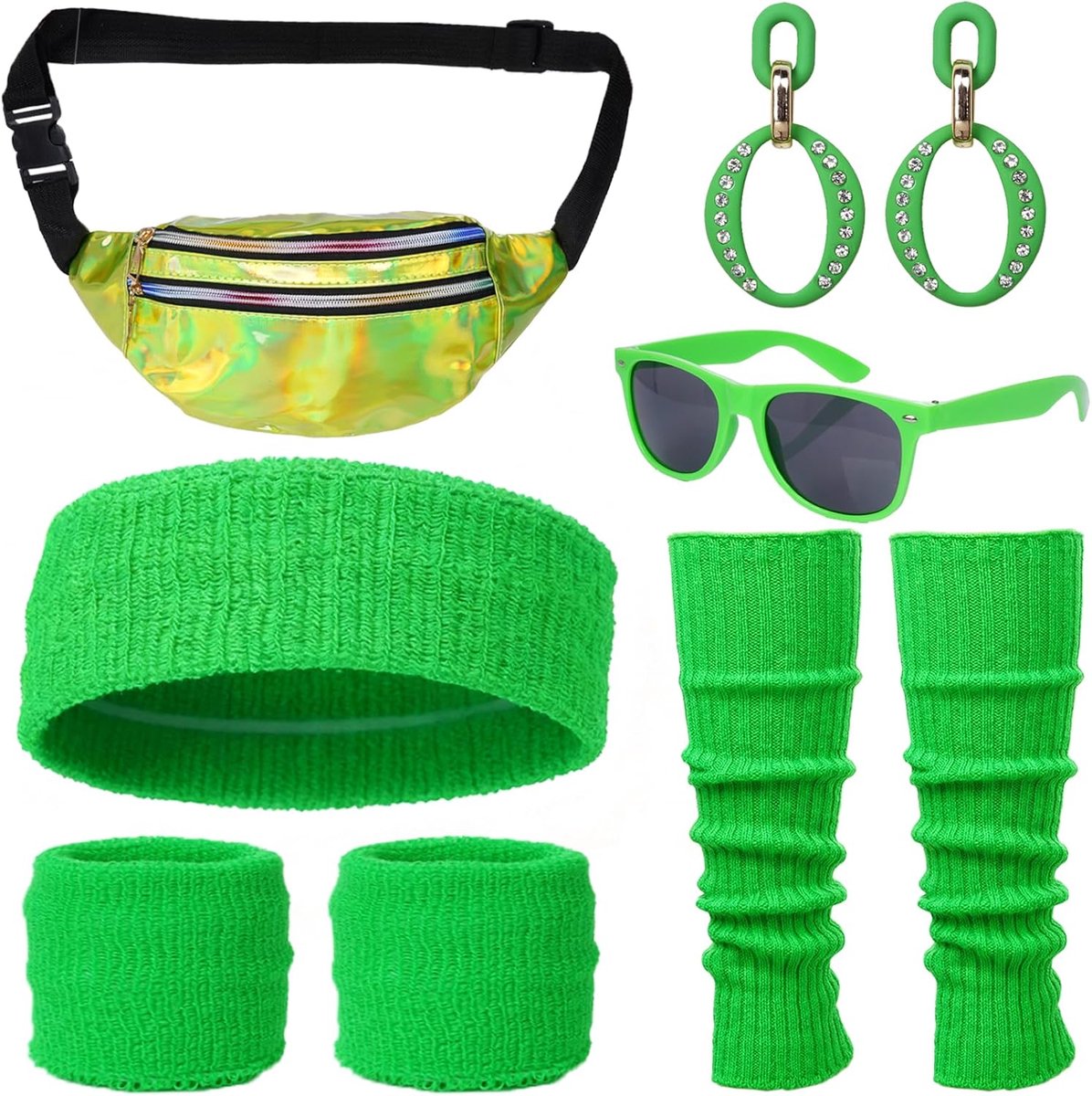 outfit, set van 80 stuks, met buiktas, hoofdband, beenwarmers, oorbellen, handschoenen, stijlvol accessoire, perfect voor carnaval en jaren 80-feest