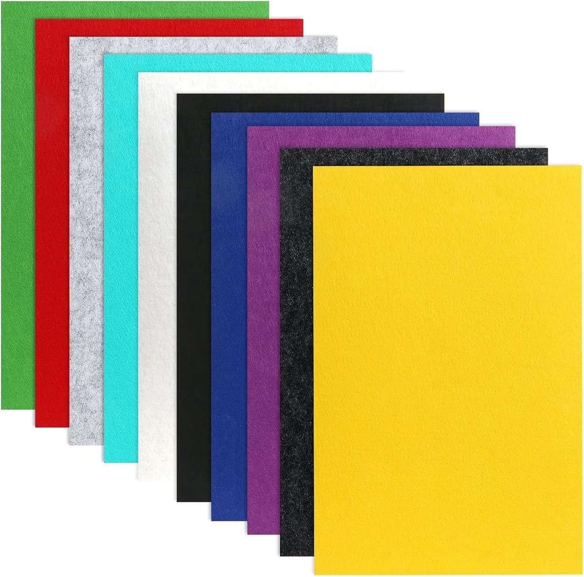 5 mm A4, 10 kleuren, 20 x 30 cm dik vilt, zwart, groen, wit, rood, grijs, geel, blauw, paars, vilten mat, kleurrijke viltstof om te knutselen, 5 mm voor kinderen en volwassenen,