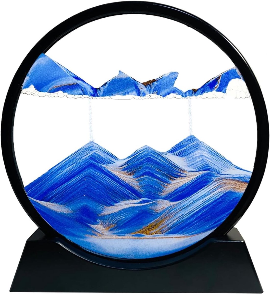 zandschilderij, 3D diepzee zandlandschap, bewegende zandkunstfoto, vloeibare beweging display schilderij, thuis- en kantoorbureaubladdecoraties (blauw, 17,8 cm)