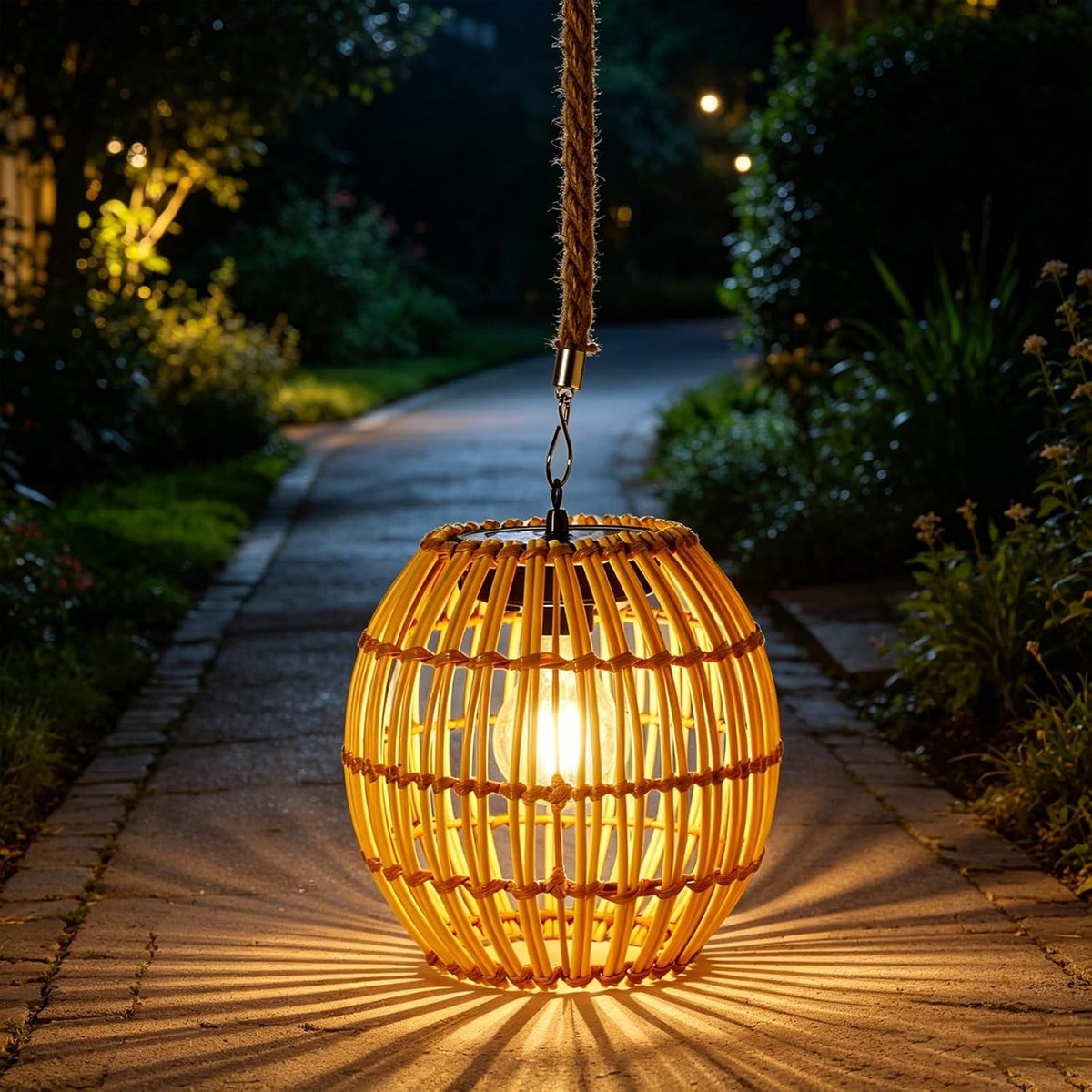 SnelShoppen - Hanglamp op Zonne-energie voor Buiten, Rotan Lantaarn, Weerbestendig Tuindecoratie voor Balkon, Terras, Patio, Bar, Erf, Ideaal voor Fee