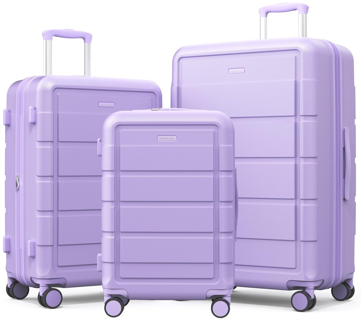 SnelShoppen - Kofferset 3-delig met harde schaal, licht polycarbonaat en ABS, uitbreidbaar, duurzame trolley met 4 wielen en TSA-slot, Lavendel Violet