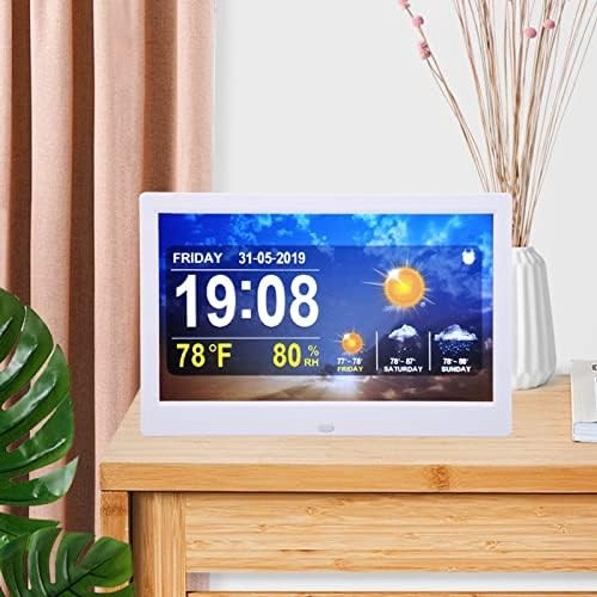 Digitale Weerklok met WIFI, 10 Inch Alarmklok met Kalender, Temperatuur, Vochtigheid en Afstandsbediening voor Foto's en Muziek
