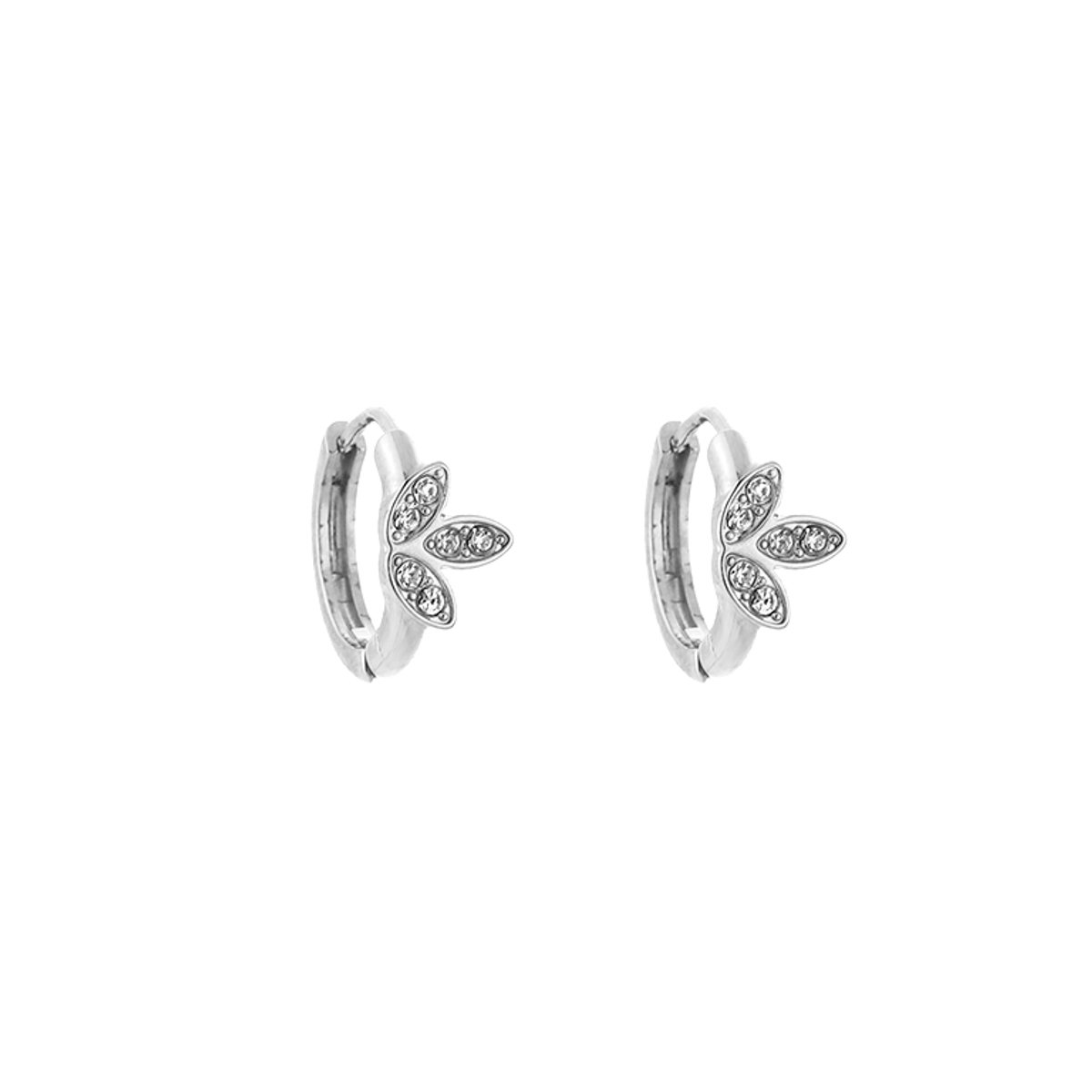 Stainless Steel Crown Lotus Pavé Zirconia Huggie Hoops – Luxe Kroon Lotus Pavé Zirkonia Huggie Oorringen – RVS - Zilver