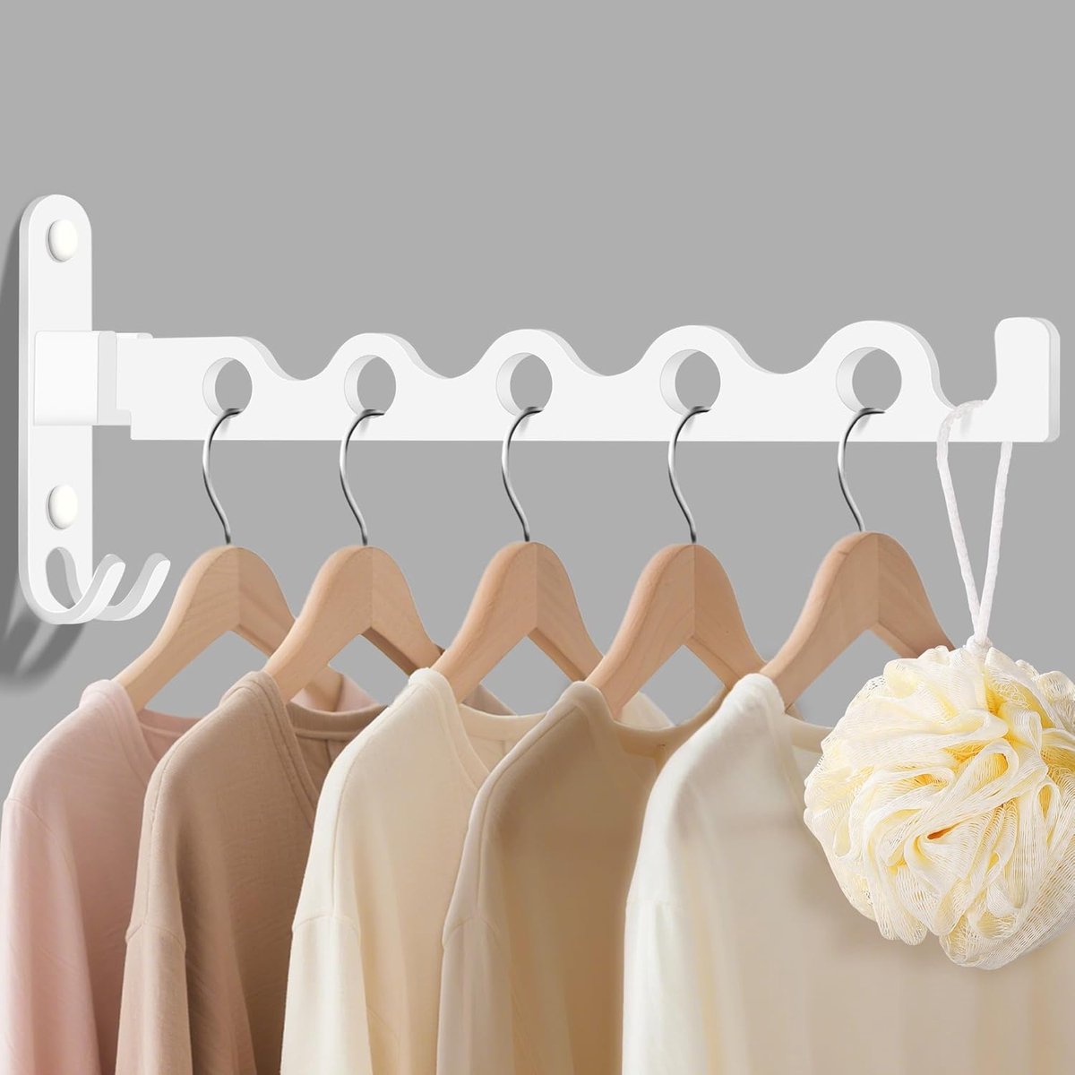 SnelShoppen - Opvouwbare Kledinghaken - Wand Kledingrek - Vouwhaak - Wandhaak - Balkon - Jas Haak voor Berging, Slaapkamer, Badkamer (Wit)