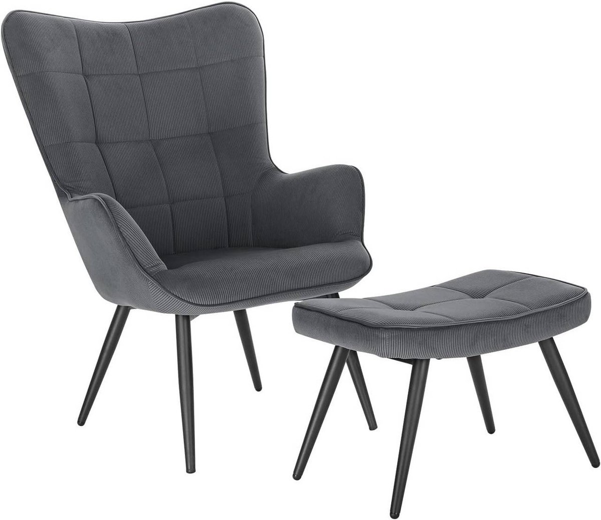 Suredeal Relaxfauteuil - Kruk Fauteuil Oorfauteuil - 44x49x99 cm grijs