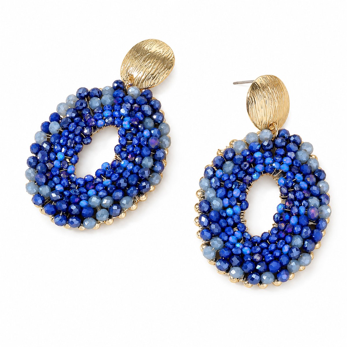 Luxamore® Oorbellen Dames Ovaal – Handgemaakte Oorhangers Glaskralen Stainless Steel Donkerblauw Goudkleurig – Statement Oorbellen – Lichtgewicht Drop Earrings Cadeau – Cadeau voor Vrouwen