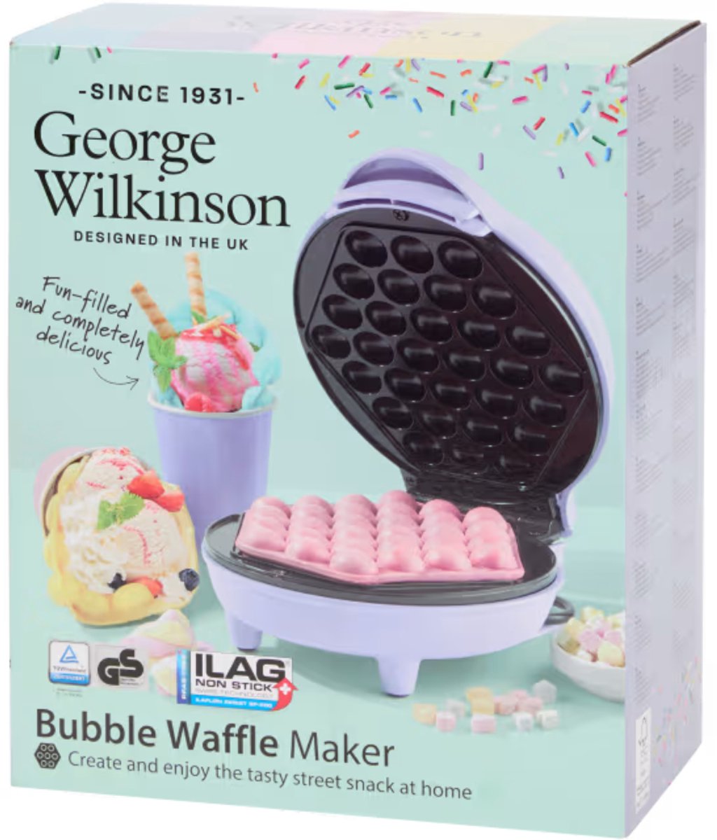 George Wilkinson Bubble Wafelmaker – Antiaanbaklaag – Snel Op Temperatuur – Verkrijgbaar in 3 Kleuren (Groen, Violet & Blauw)