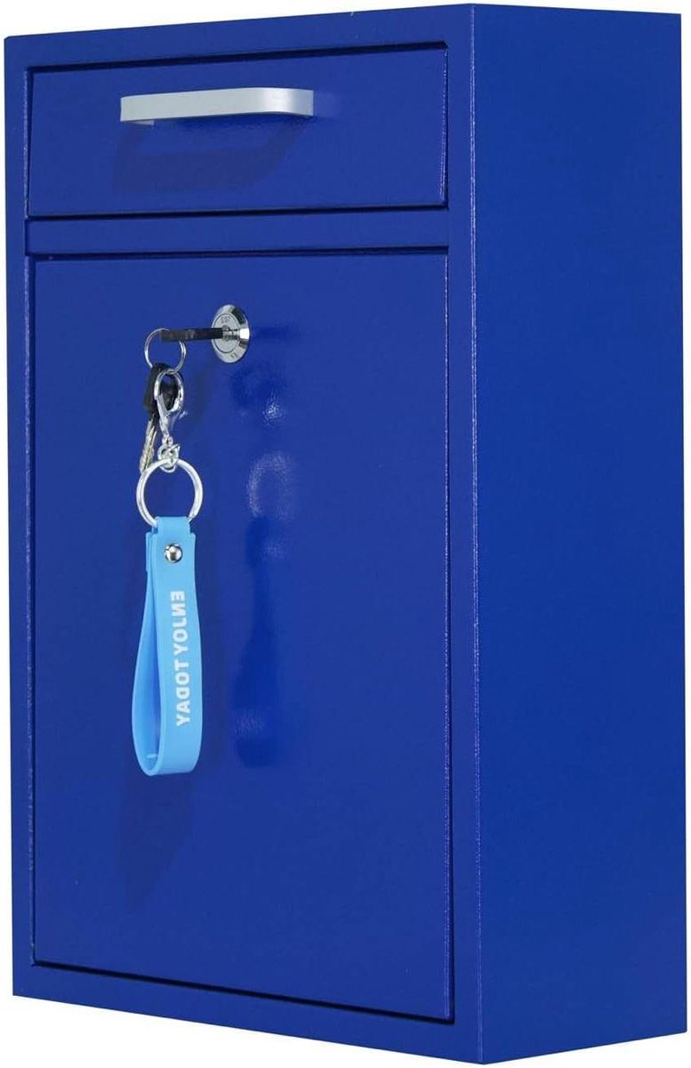 Vergrendelbare brievenbus - Buiten postbak - Veilig post ontvangen - Roestvrij staal - 40.6 cm hoog - Blauw