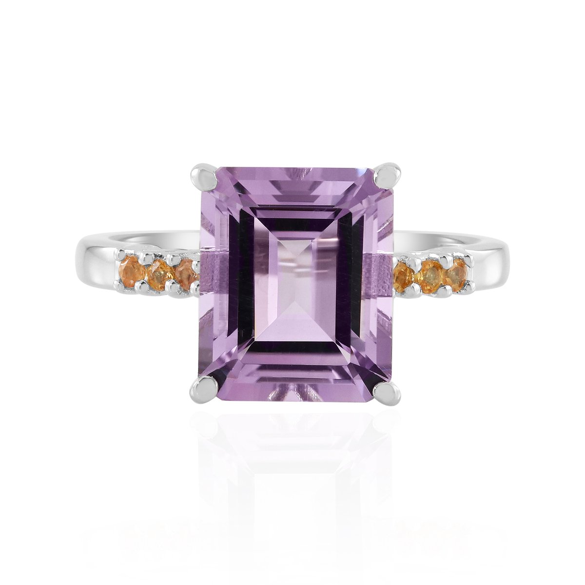 Cavill - Lavendel Amethist Ring 3,95 ct - 925 Zilver 18K Platina Verguld - Achthoekig Braziliaans Edelsteen met Oranje Saffieren - Elegante Damesring