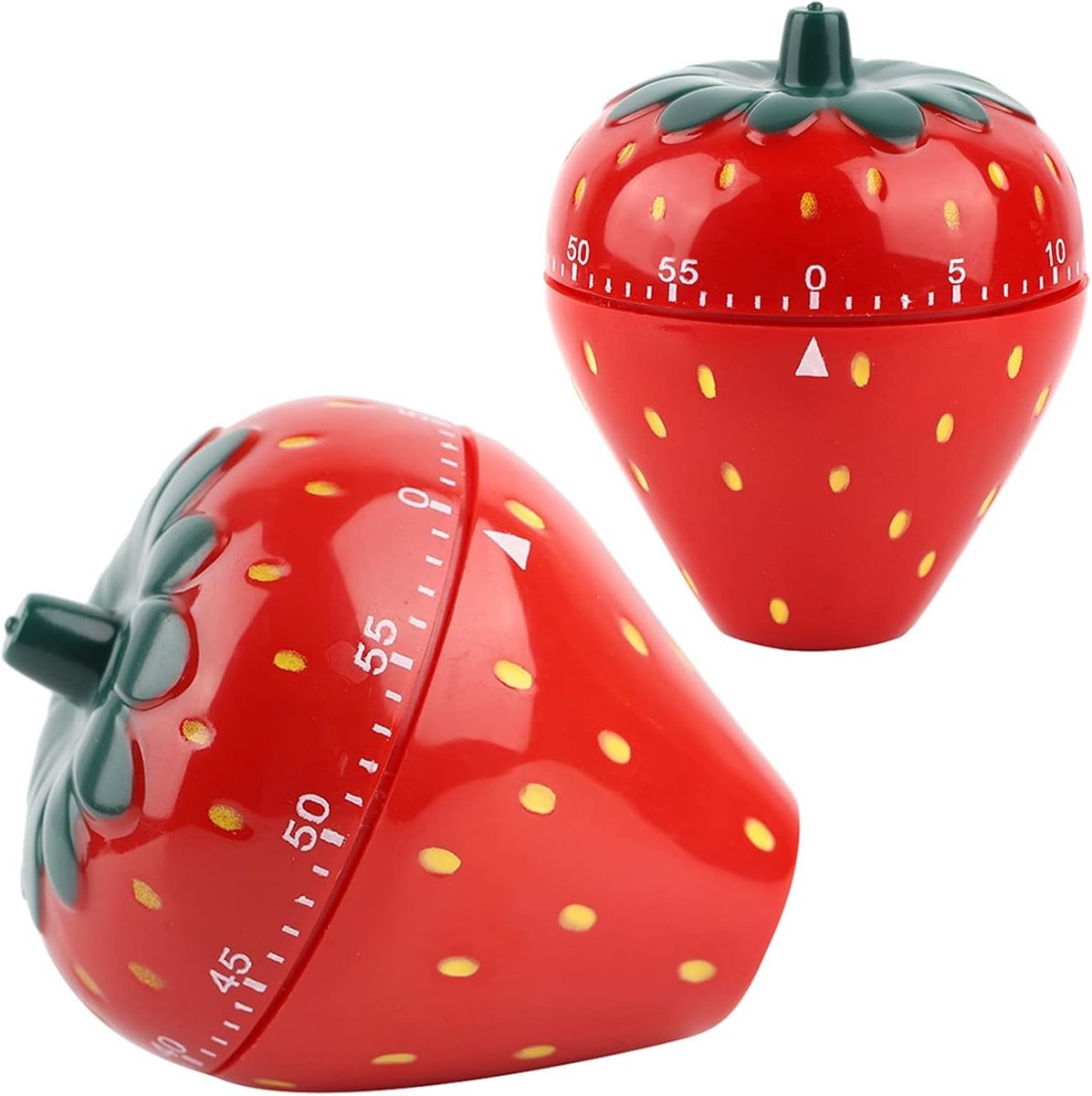 Aardbeivormige keukentimer - 60 minuten aftelfunctie | 360° draaibare mechanische keukentimer - geschikt voor koken, bakken en het maken van gebak - compact formaat: 6,8 x 7 cm