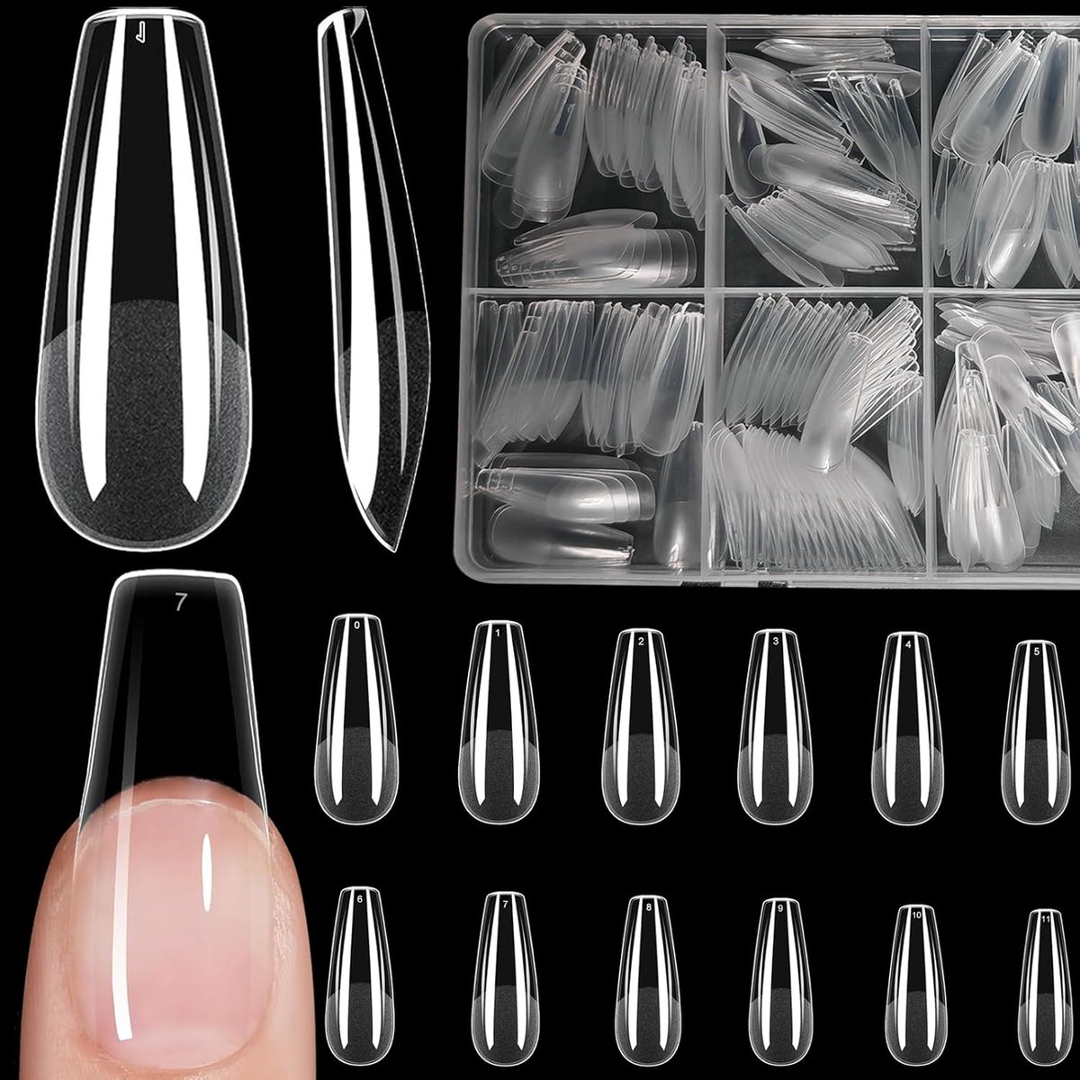 504 Stuks Nageltips Ballerina, 12 Maten Nail Tips Long, Nagel Tips Full Cover, PMMA-hars, Voor Lijm-Op Nail Art Voor Nagelstudio'S Starter DIY, Kunstnagels Acryl