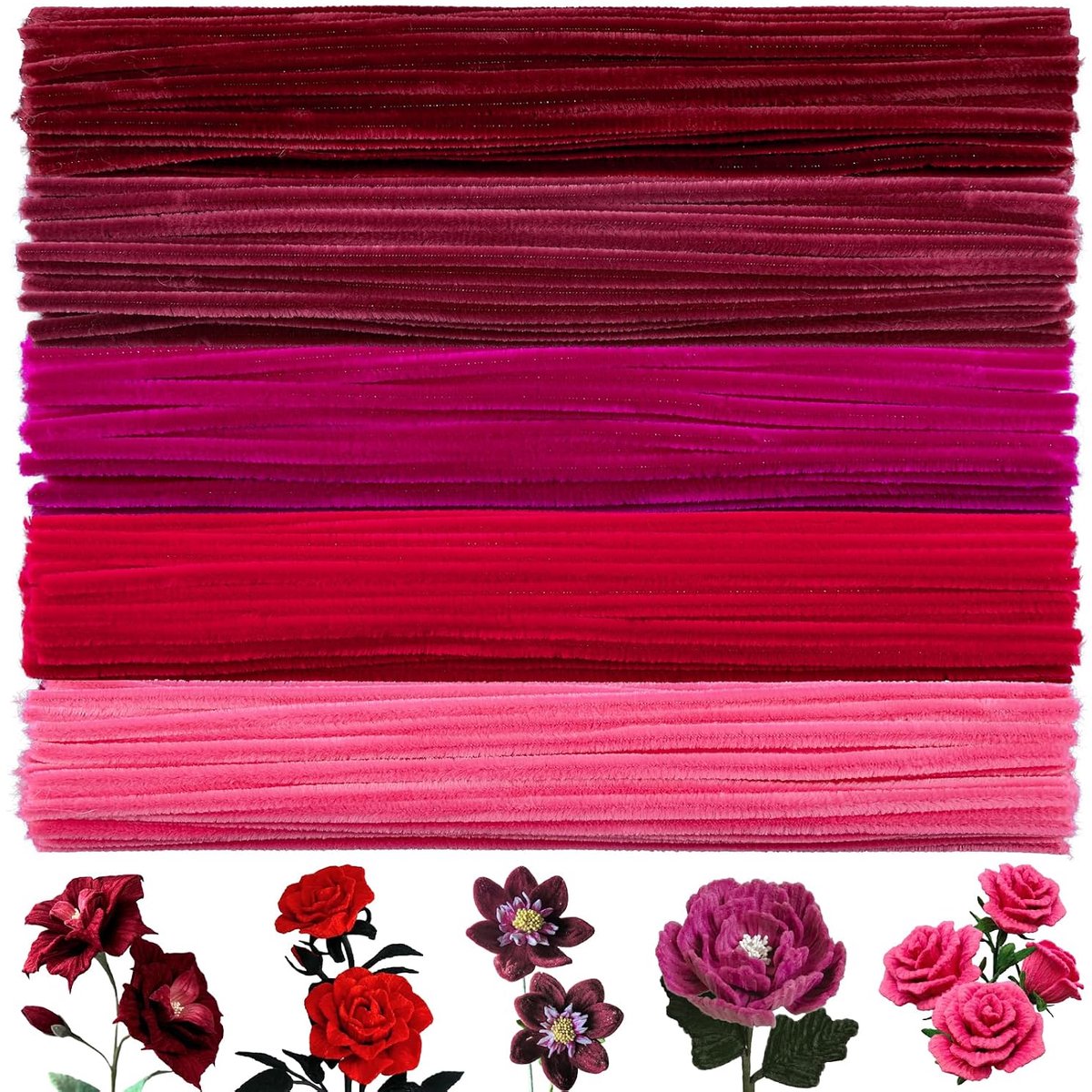 250 Chenilledraad Knutselen 30cm Lang 6mm Dik 5 Tinten Kleurverloop Rood | Chenille Pijpenragers Knutselspullen, Pipe Cleaners Craft Flowers Kit, DIY, Bloemen, Feest, Geschenk, Decoratie, Geschenk