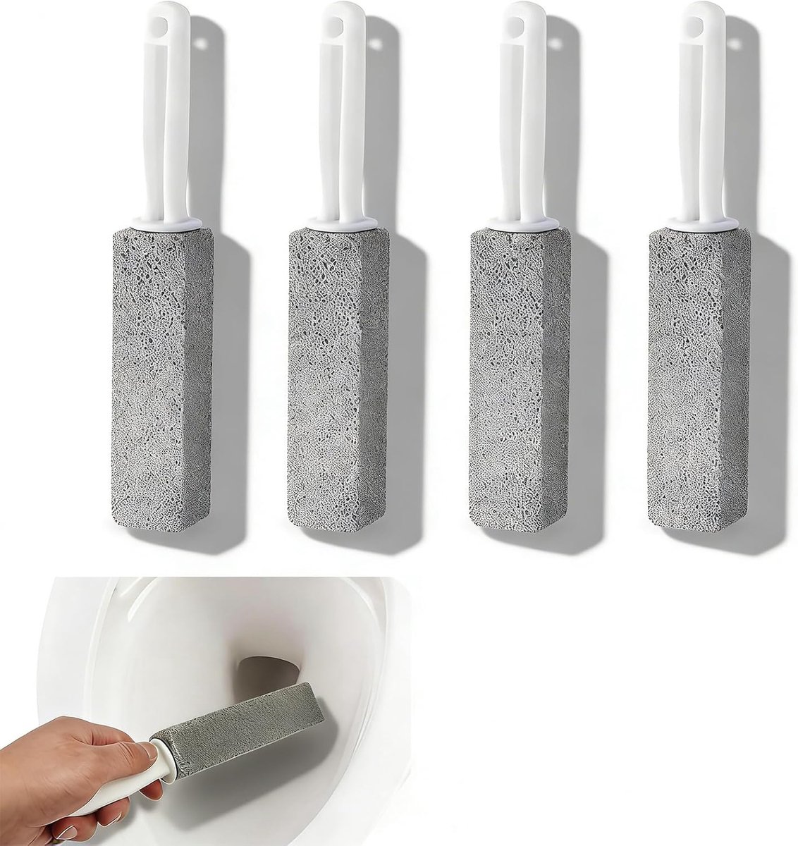 4 stuks Puimsteen schoonmaaksteen, Puimsteenreinigingsblok met handvat, Kalkaanslagverwijderaar puimsteen, voor borstels, toilet, keuken, grill, wastafel.