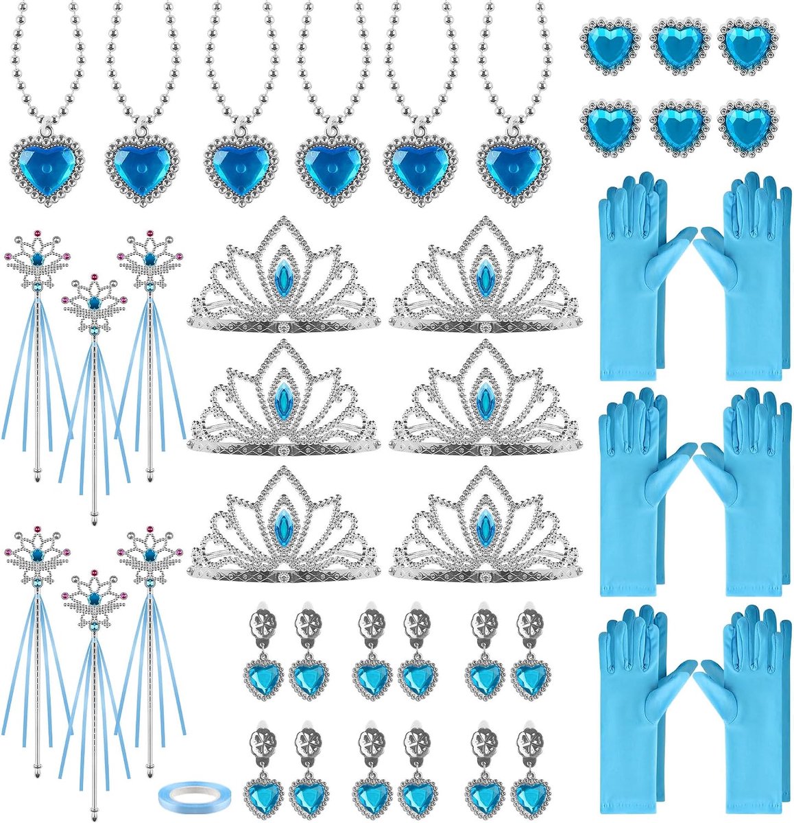 prinsessenkroon en toverstaf Elsa accessoires 6-delig kroon en handschoenen sieradenset Perfect voor Frozen Dress Up Role Play Party Accessoires voor Elsa Kroon Fans