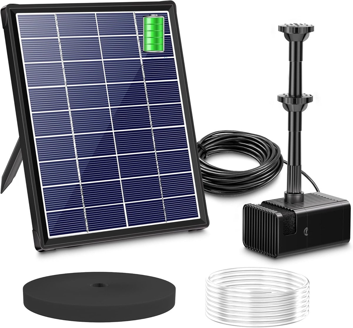 6 W Fontein op zonne-energie voor buiten, met 3000 mAh-batterij, vijverpomp op zonne-energie, met accu, zonne-waterpomp, drijvende fontein voor zonne-waterfunctie, fontein